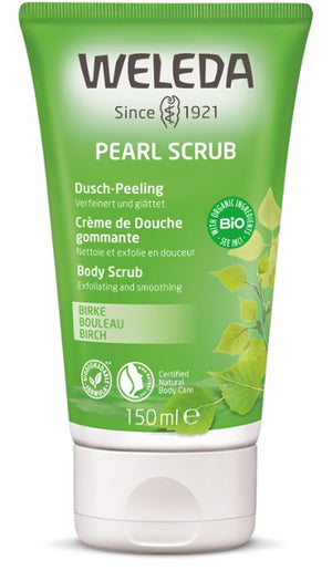A supplement container of Pearl Body Scrub by Weleda