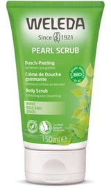 A supplement container of Pearl Body Scrub by Weleda