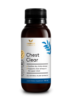 A supplement container of Chest Clear by Harker Herbals
