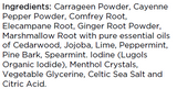 Supplement facts for Expectorant Support listing ingredients including Althaea officinalis, Cayenne Pepper, Cedarwood Oil, Citric Acid, Elecampane