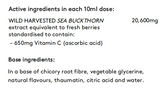 Supplement facts for Vitamin C listing ingredients including Ascorbic Acid, Chicory extract, Citric Acid, Fibre, Glycine
