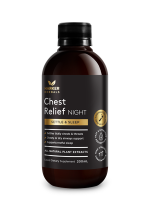 A supplement container of Chest Relief (Night) 200ml by Harker Herbals