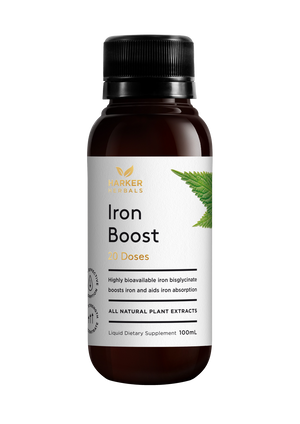 A supplement container of Iron Boost by Harker Herbals