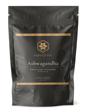 A supplement container of Ashwagandha - 240 caps by SuperFeast