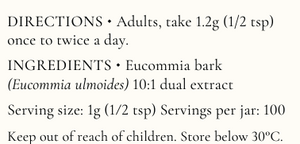 Supplement facts for Eucommia Bark