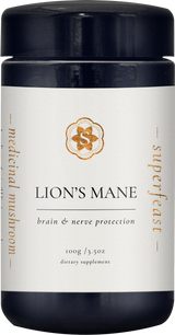 A supplement container of Lions Mane by SuperFeast