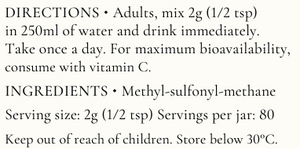 Supplement facts for MSM