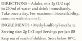 Supplement facts for MSM