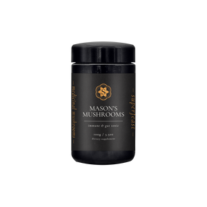 A supplement container of Mason's Mushrooms - 100g by SuperFeast
