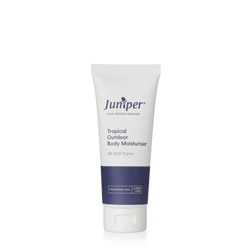 A supplement container of Tropical Outdoor Body Moisturiser 100g by Juniper