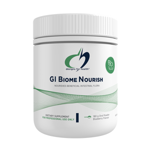 A supplement container of GI Biome Nourish 180g by Designs for Health