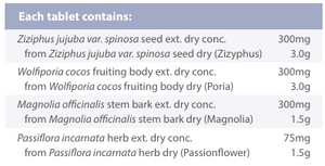 Supplement facts for NervaCalm listing ingredients including Hoelen (Wolfiporia extensa), Jujube (Ziziphus), Magnolia, Passionflower, Poria cocos