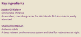 Supplement facts for Chamomile 3% in Jojoba 10ml listing ingredients including Chamomile, Matricaria Recutita