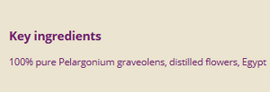 Supplement facts for Geranium 10ml listing ingredients including Geranium Oil