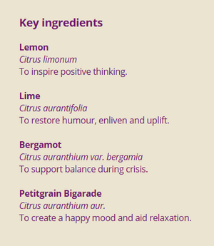Supplement facts for Uplift 10ml listing ingredients including Bergamot, Citrus Aurantium, Citrus Begamot Extract, Citrus aurantium, Lemon Extract