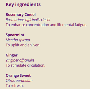 Supplement facts for Vitality	10ml listing ingredients including Bergamot, Citrus Aurantium, Citrus aurantium, Ginger, Ginger (Zingiber officinale)