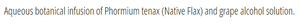 Supplement facts for No. 02 - Native Flax (Enthusiasm) 10ml listing ingredients including Flax, Grape Extract