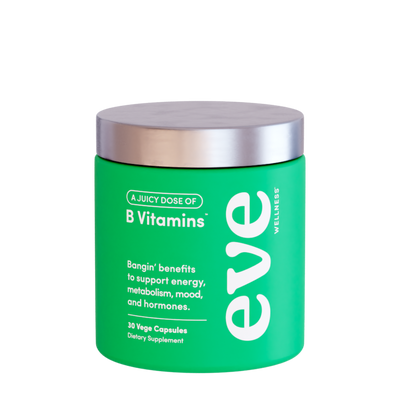 A supplement container of A Juicy Dose of B Vitamins by Eve