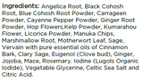 Supplement facts for Women's Tonic 500ml listing ingredients including Althaea officinalis, Angelica Sinensis, Black cohosh, Cayenne Pepper, Celtic Sea Salt