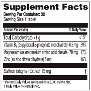 Ingredients: Vitamin B6, Magnesium, Zinc, Saffron.