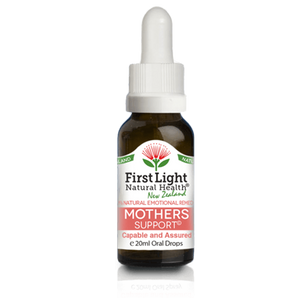 A supplement container of Mothers Support (Capable and Assured) 20ml by First Light Natural Health