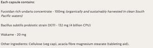 Supplement facts for Biome listing ingredients including Bacillus subtilis DE111, Wakame seaweed (Undaria pinnatifida)