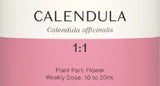 Supplement facts for Calendula 1:1 listing ingredients including Calendula Extract, Chamomile, Dahlia pinnata, Hops, Japanese pagoda tree (Sophora japonica)