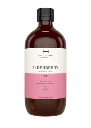 A supplement container of Elderberry 1:1 by Herbal Extract Company