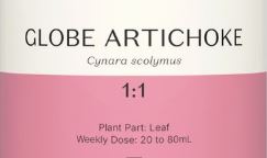Supplement facts for Globe Artichoke 1:1 listing ingredients including Aloe Vera, Arctostaphylos, Artichoke Extract, Ashwagandha, Ashwagandha (Withania somnifera)