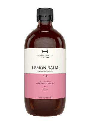 A supplement container of Lemon Balm 1:1 by Herbal Extract Company
