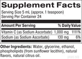 Supplement facts for Hit the Lights listing ingredients including Sodium, Vitamin C, Vitamin C (sodium ascorbate)