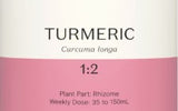 Supplement facts for Tumeric 1:2 listing ingredients including AbsoCurcumin® Turmeric, Alpinia Galanga Rhizome, Anemarrhena Rhizome, Anemarrhena asphodeloides, Coptis chinensis