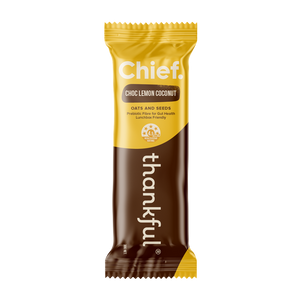 A supplement container of Thankful Bar Choc (Lemon) by Chief Nutrition