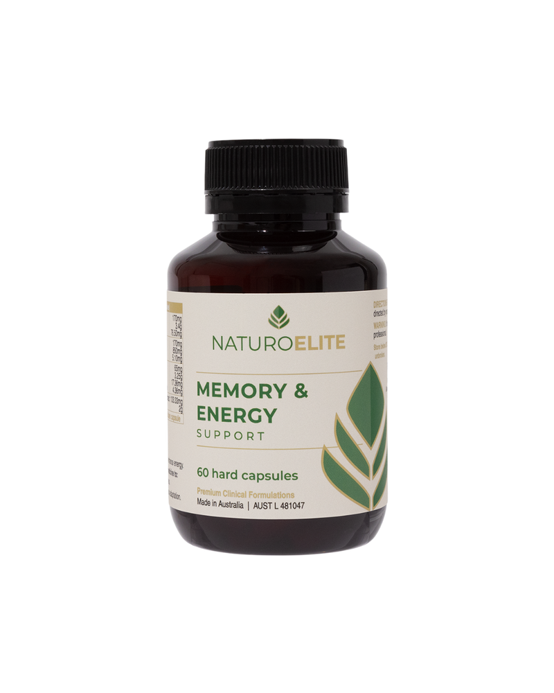 A supplement container of Memory & Energy Support by NaturoElite
