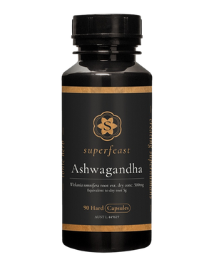 A supplement container of Ashwaganda - 90caps by SuperFeast