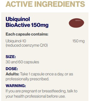 Supplement facts for Ubiquinol BioActive - 150mg