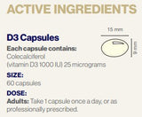 Supplement facts for D listing ingredients including Cholecalciferol, Vitamin D3, Vitamin D3 (cholecalciferol)