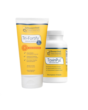 A supplement container of Revitalizing Detox Duo (Orange) by Researched Nutritionals