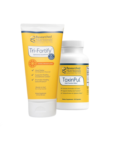 A supplement container of Revitalizing Detox Duo (Orange) by Researched Nutritionals