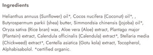 Supplement facts for Super-Soothing Vaginal Moisturiser listing ingredients including Aloe Vera, Brown Rice, Calendula Extract, Centella Asiatica Gotu Kola, Chickweed Extract