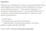 Supplement facts for Flush Edema Relief listing ingredients including Castor Oil, Chamomile, Chamomile (German), Lavender Extract, Lavender oil