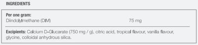Supplement facts for DIM 60g (Extemporaneous compounding) listing ingredients including DIM, Diindolylmethane