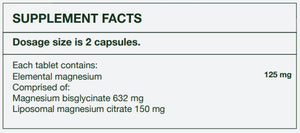 Supplement facts for Magnesium Glycinate Complex listing ingredients including Magnesium, Magnesium bisglycinate, Magnesium citrate