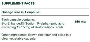 Supplement facts for Alpha Lipoic Acid listing ingredients including Alpha Lipoic Acid, Lipoic acid, Sodium
