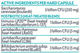 Supplement facts for SB Plus Postbiotics listing ingredients including Bifidobacterium, Bifidobacterium animalis ssp. lactis, Lactobacillus, Lactobacillus paracasei, Lactobacillus plantarum