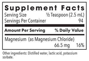 Supplement facts for Solution of Magnesium listing ingredients including Magnesium, Magnesium chloride hexahydrate