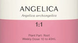 Supplement facts for Angelica 1:1 listing ingredients including Angelica sinensis