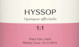 Supplement facts for Hyssop 1:1 listing ingredients including Hyssop Extract, Hyssopus Officinalis