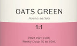 Supplement facts for Oats Green 1:1 listing ingredients including Avena Sativa