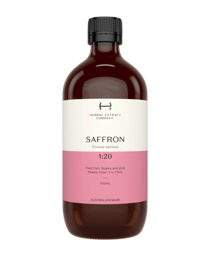 A supplement container of Saffron 1:20 by Herbal Extract Company